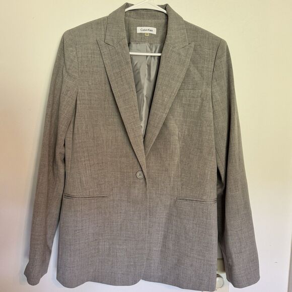 Calvin Klein Women’s Blazer Button Gray Shoulder Pads size 10 - Picture 1 of 7